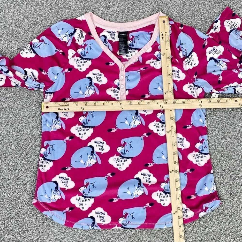 Disney Eeyore Velour Lounge Sleep Shirt Pink Medium Long Sleeve Pullover - Picture 10 of 11